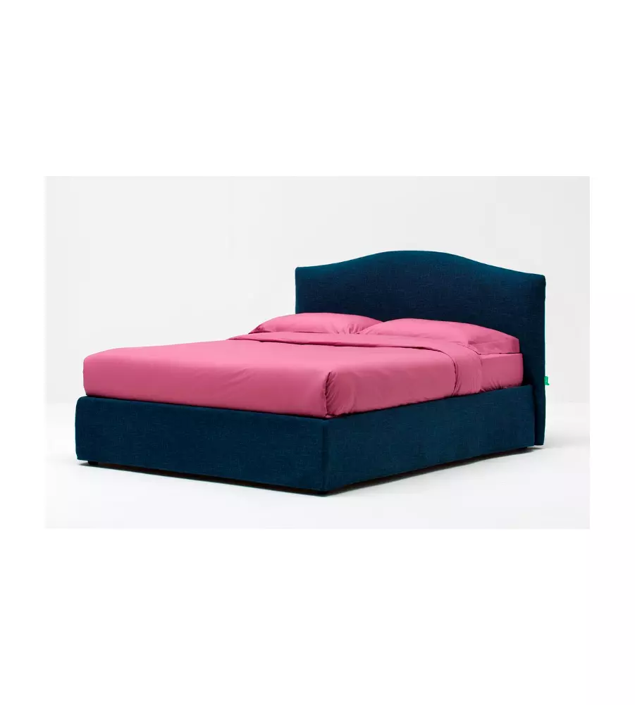 Letto matrimoniale "hill" blu con rete e contenitore, 160x190 cm